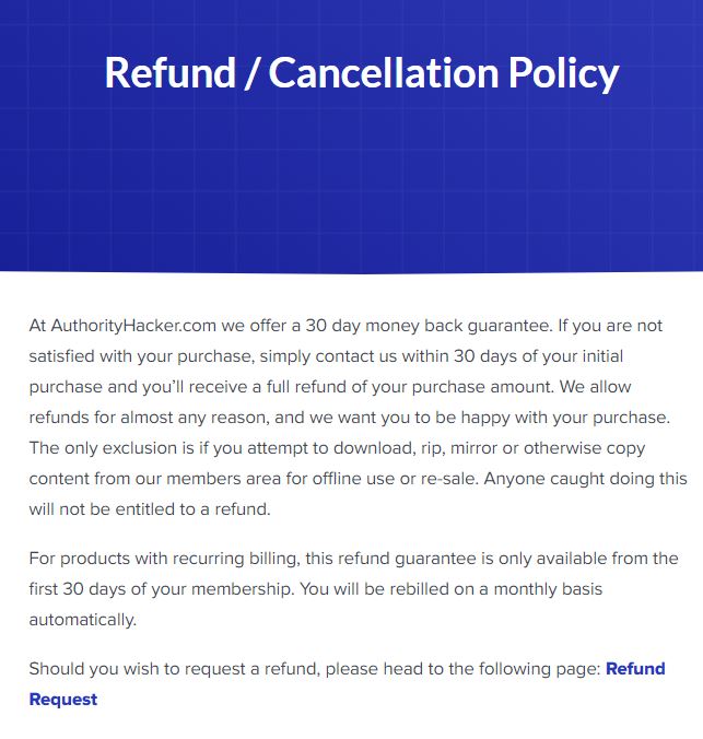 The Authority Site System Review: Is Authority Hacker A Scam? refund policy