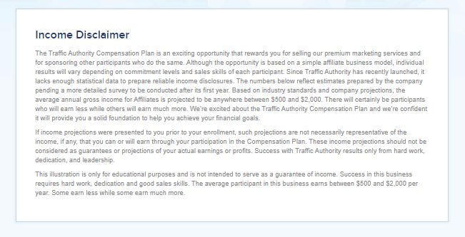 Is Traffic Authority a scam income disclosure disclaimer