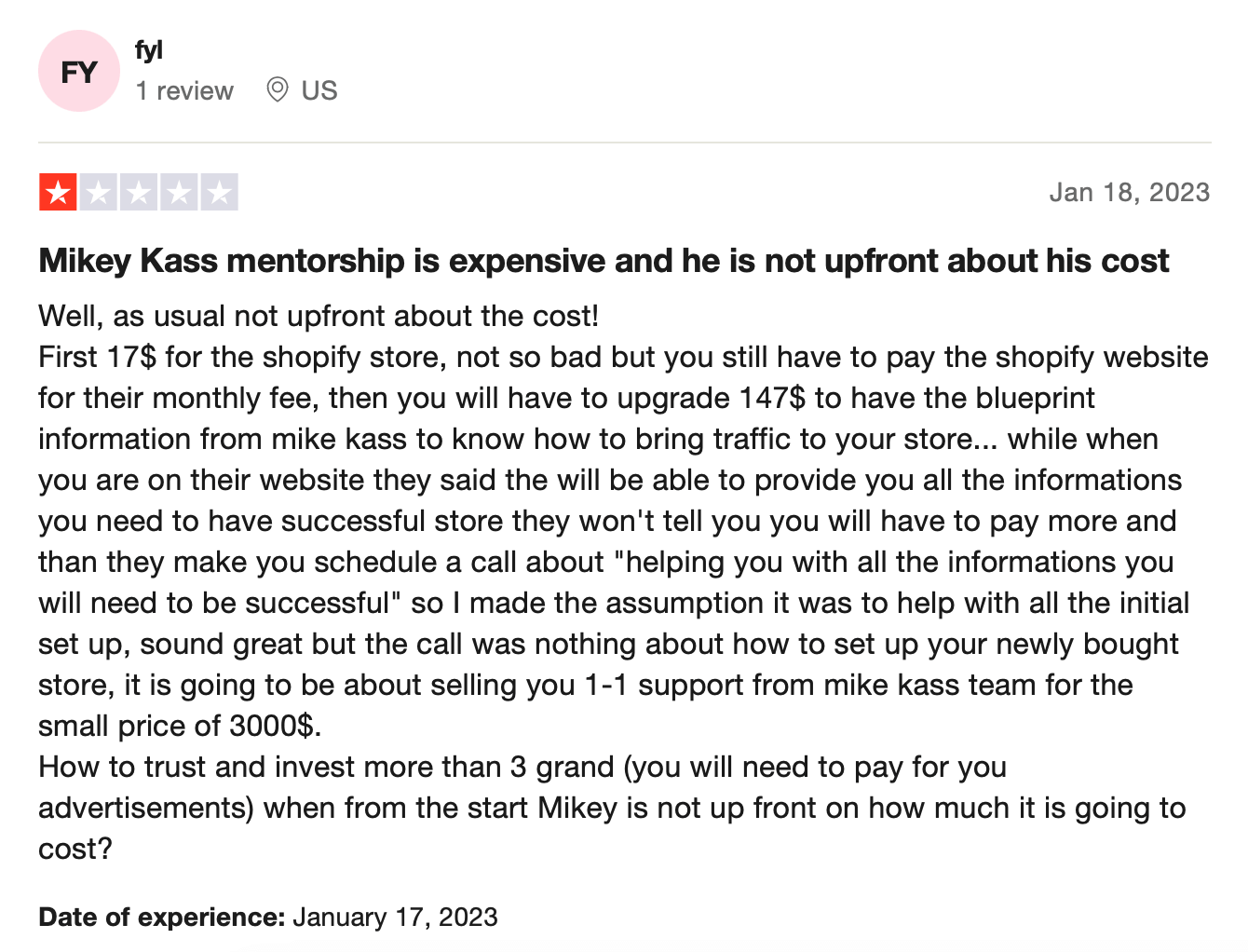 ecom good life review eCom Good Life Review is Mikey Kass a scam Trustpilot negative review 3 Screenshot 2023 08 27 at 6.49.50 am